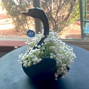 Vintage Black Swan Bird Planter Ceramic 11” Tall Marked USA 510